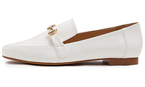 Feversole Women's Fashion Trim Deco Loafer Slippers White Plain Pu Size 7.5 M Us #TOP2