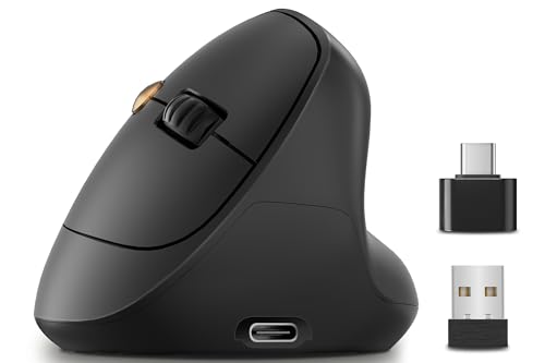 Ergonomic Vertical Wireless Mouse, 57° Natural Handshake for Wrist Pain Relief, Rechargeable 2.4G...