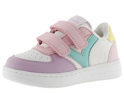 Victoria 1124109-KIDS Basket Basse Tiempo Effet Cuir & Scratchs & PIÈCES DE Couleur Plateau Mixte Enfant Rosa 25