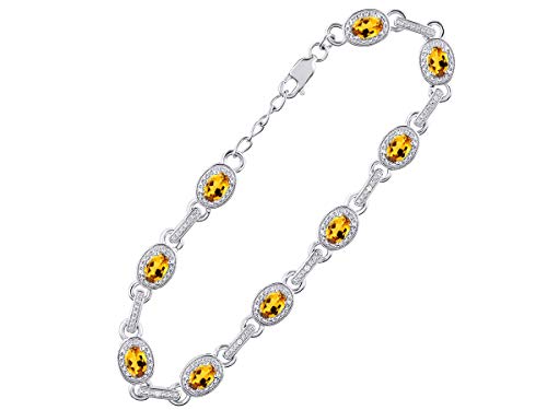 Rylos Bracelets For Women 925 Sterling Silver Tennis Bracelet Gemstones & Halo Of Diamonds Adjustable To Fit 7"-8" Wrist, 9 Gorgeous 6X4Mm Citrine Jewelry For Women Friendship Bracelets #TOP2