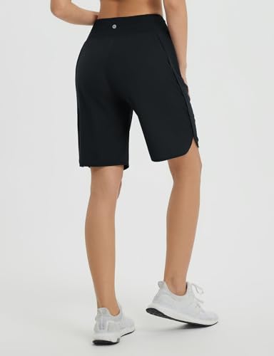 baleaf Women's Bermuda Long Shorts 9" Knee Length Athletic Running Shorts with Zip Pockets Stretch Loose Summer UPF 50+2