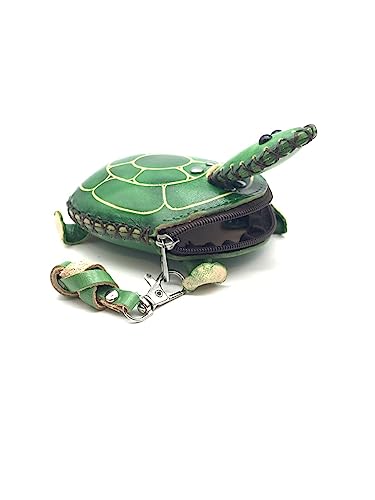 Handmade Vintage Genuine Leather 3D Turtle Animal Coin Purse With Removable Wrist Strap (Green)3