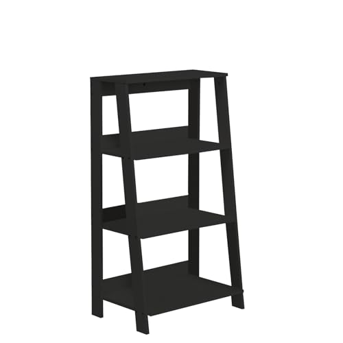 Haeterna 4-Tier Ladder Bookshelf, Black Wood Display Storage