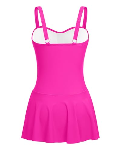 Image of Aqua Eve One Piece Swim Dress Tummy Control Swimsuit with Skirt Modest Bathing Suit Vintage Swimdress