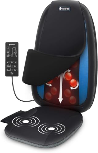 COMFIER Shiatsu Massagesitzauflage, Rückenmassagegerät mit Wärme & Vibrationsfunktion, Entspannung für Nacken, Schulter und Rücken, Massagematte für Zuhause und Büro, Geschenk für Männer und Frauen