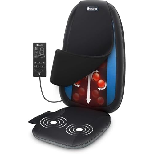 COMFIER Shiatsu Massagesitzauflage, Rückenmassagegerät mit Wärme & Vibrationsfunktion, Entspannung für Nacken, Schulter und Rücken, Massagematte für Zuhause und Büro, Geschenk für Männer und Frauen