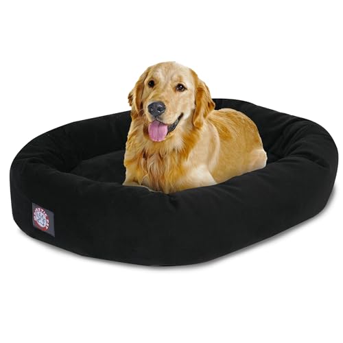Image of Majestic Pet 40 Inch Suede Calming Dog Bed Washable - Cozy Soft Round Dog Bed with Spine Support for Dogs to Rest Their Head - Fluffy Donut Dog Bed 40x29x9 (Inch) - Round Pet Bed Large - Black