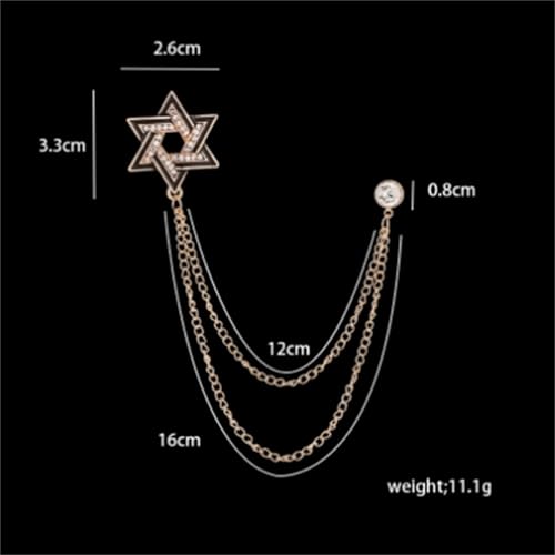 Image of 2PCS Crystal Hanging Chain Brooch Suit Pin for Men Women Vintage Crown Cross Star Diamond Broochs Gold and Silver Wedding Brooch for Clothes Dress Hats Bags Accessory