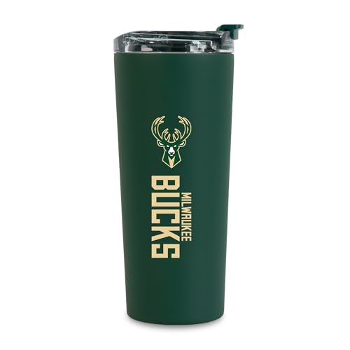 Image of Rico Industries NBA Basketball Milwaukee Bucks Green 24oz Stainless Steel Tumbler with Lid and Dual Functioning Lid
