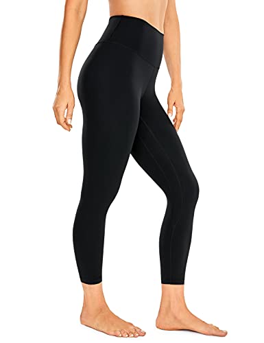 CRZ YOGA Women's Brushed Naked Feeling Yoga Leggings 21 Inches - High Wasited Matte Workout Leggings Capris Yoga Crop Black X-Large