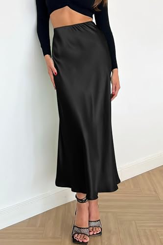 PRETTYGARDEN Women's Satin Skirts Dressy Casual 2025 Fall High Waisted Cocktail Wedding Flowy Elegant A Line Midi Skirt4
