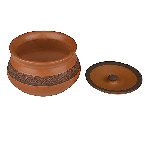 ARDVAN INDIA Clay Pot Terracotta Cooking Gas Dahi Earthenware Biryani Serving Curd Handcrafted Handi with Lid (Brown, 1250 ml.) | Pot | Dinnerware Bowl Microwave Safe