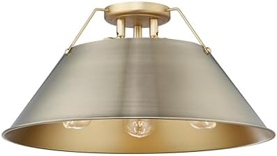 Golden Lighting Yep Orwell 3-Light Flush Mount in Brushed Champagne Brass and Aged Brass Shade
