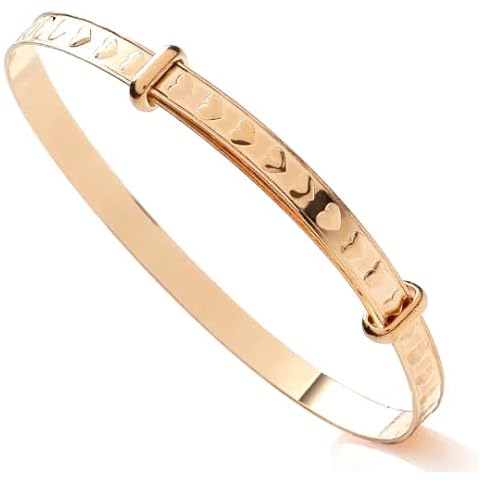 Old English Jewellers 9ct Yellow Gold on Silver Expanding Baby Bangle - Heart Pattern Cover