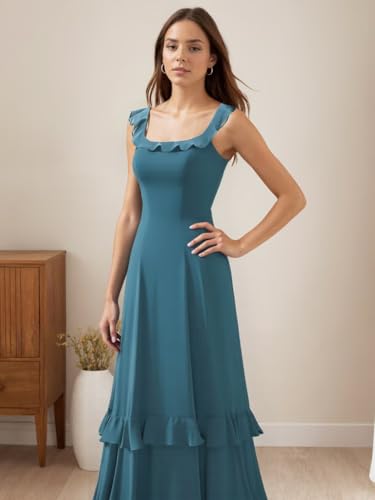 Long Chiffon Bridesmaid Dress Spaghetti Straps Formal Wedding Guest Dresses with Pockets4