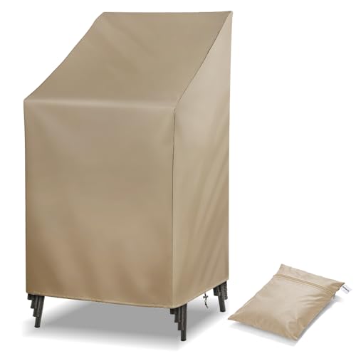 Gartenstuhl Abdeckung Schutzhülle Gartenstühle Winterfest Wasserdicht UV-Beständiges Schutzhülle Stapelstühle Reißfest Abdeckung für Gartenstühle 65x65x80/120cm (Kaki)