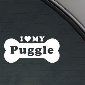 SassyStickers I Love My Puggle Dog Bone White Sticker Decal