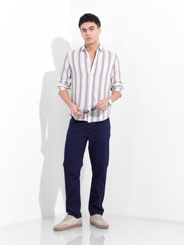 Image of The Indian Garage Co Men Slim Straight Fit Solid Mid-Rise Jeans (Dark Blue 36)