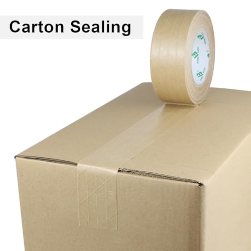 BOMEI PACK 2Pack Reinforced Kraft Paper Tape, Self Adhesive Paper Gummed Packing Tape, for Heavy Duty Packing, Shipping, Moving and Storage, 2Inch55yds