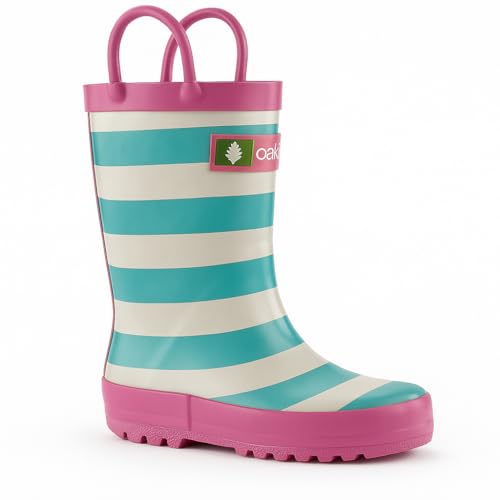 Mint, White & Pink Loop Handle Rubber Rain Boots