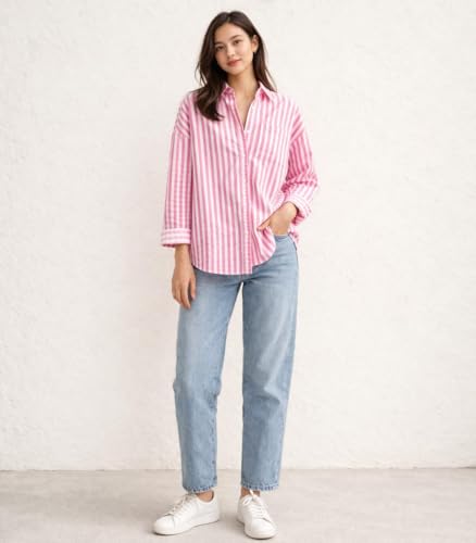 Image of Womens Striped Oversized fit poplin Shirts