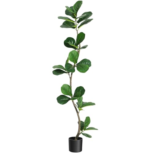 S-Shape Artificial Fiddle Leaf Fig Tree, 5ft Tall Fake Plant with Black Nursery Planter, Faux Ficus Tree for Home Office Living Room Decor