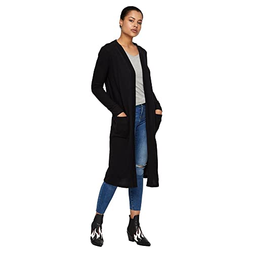 Noisy may Langer Einfarbiger Cardigan Langarm Basic Stretch Strick Jacke mit Vordertaschen NMCITY, Farben:Schwarz,Größe Damen:M