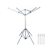 VOLTICO Clothes Airer Drying Rack 4 Arm Rotary Washing Line Foldable Freestanding Clothes Line Indoor Outdoor Umbrella Style Aluminium Alloy