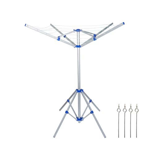 VOLTICO Clothes Airer Drying Rack 4 Arm Rotary Washing Line Foldable Freestanding Clothes Line Indoor Outdoor Umbrella Style Aluminium Alloy