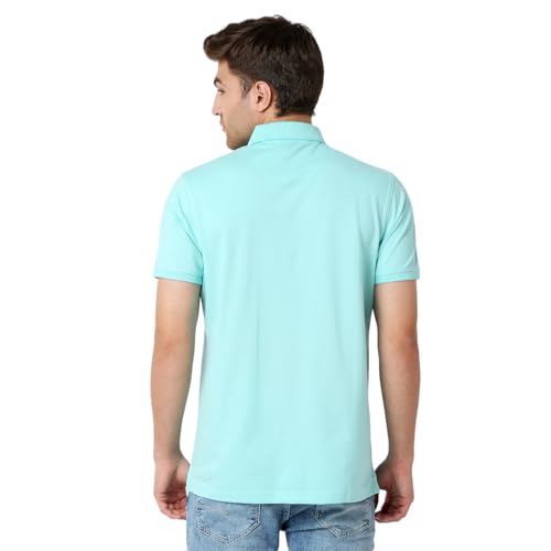 Image of Spykar Men's Slim Fit Polo Neck Half Sleeve Solid Casual T-Shirt