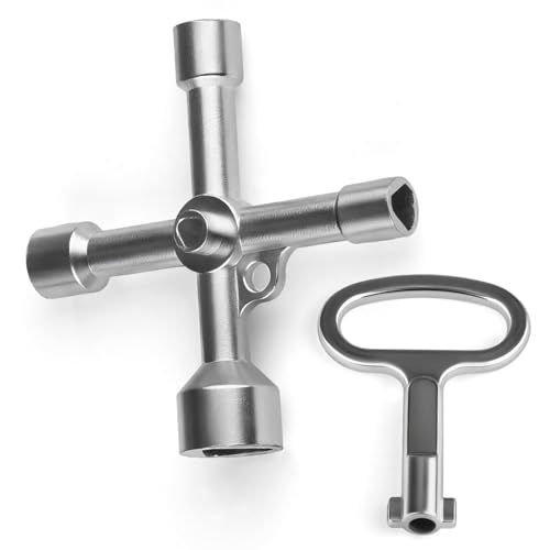 Funver Llave triangular de 4 vías, 5 tamaños de diámetro interior, llave de cruz universal (7 mm, 10 mm, 12 mm, 13 mm y 18 mm), llave triangular para medidores de agua y gas.