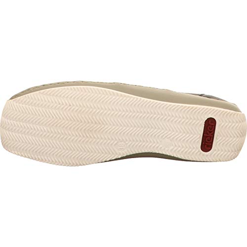 Image of Rieker L1751 Celia Leather Slip-On Women's Shoes - Comfortable High-Coverage Loafers with Elegant Stitch Detailing, Anti-Stress and Flexible Everyday Support