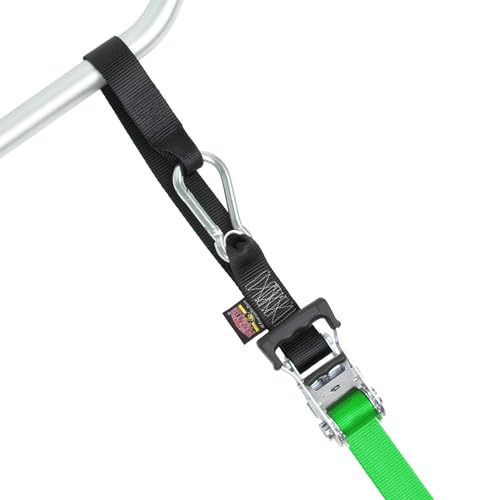 Image of PowerTye 1.5 inch x 10ft Extra Long Ratchet Tie Down Straps, Heavy Duty with Carabiner Hooks, Soft-Tye & Bag, for Motorcycle, ATV & Cargo - 1,000 lb WLL - Made in USA - Green /Black Pair