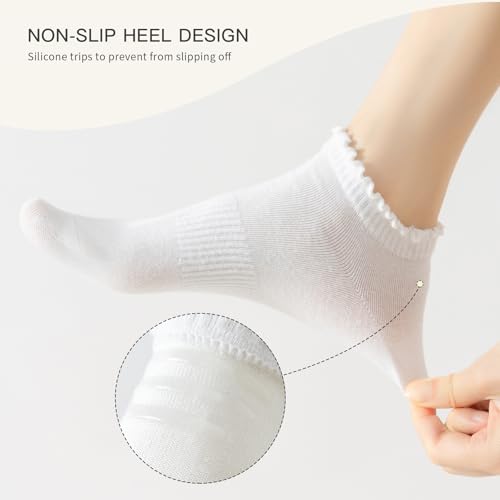 Image of No Show Socks Womens Low Cut Non Slip Cute Ruffle Ankle Socks 6 Pairs