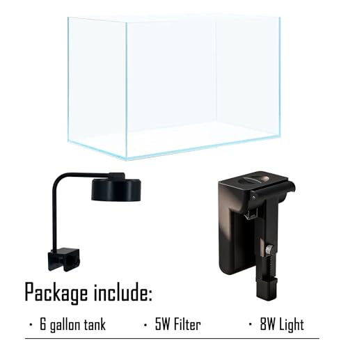 Image of Fish Tank Starter Kits, Low Iron Glass Aquarium with Filter, Led Light for Aquascape DIY Small Betta Fish Tank (6 Gallons)