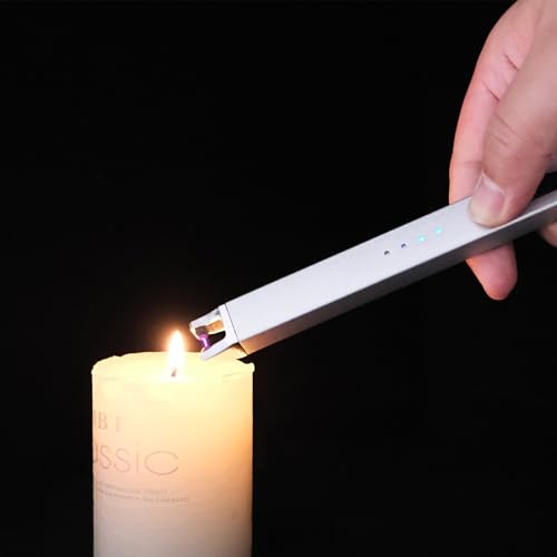 Image of 4 Pack Electric Candle Lighter USB Rechargeable Lighters Windproof Plasma Arc Lighters Flameless Lighter Type C Long Lighter with Safety Switch for Candle BBQ Camping Birthday Fireworks