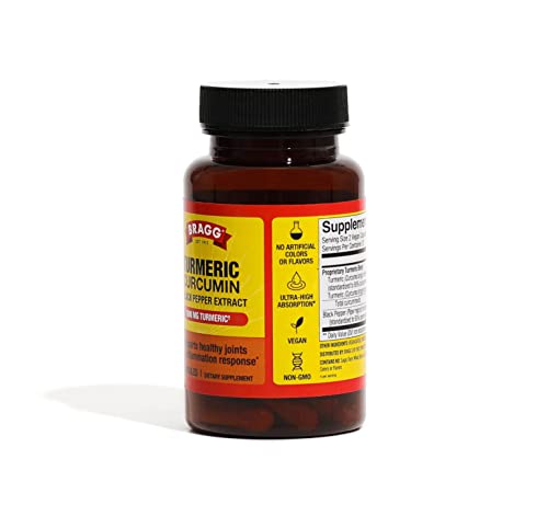 Bragg Turmeric Curcumin With Bioperine 1000Mg Supplement - 95% Standardized Curcuminoids For High Absorption - Joint Support – Vegan – Non-Gmo - Capsules With Black Pepper (60 Pills) #TOP1
