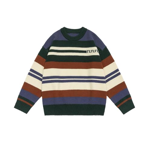 Men's Sweater Autumn Winter Japanese Loose Fit Round Neck Color Blocked Casual Knit Top for Men3