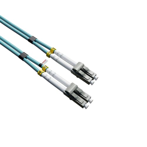 rhinocables OM4 LC Fibre Optic Cable | 50/125µm Multi-Mode | Aqua LSZH Jacket for Safety | 850nm & 1300nm Wavelength | Optical Lead for Network Transceivers, SFP Modules & Ethernet Devices (5m)