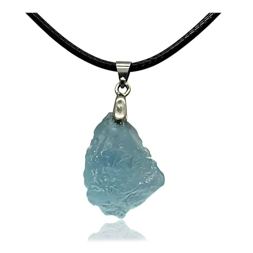 AGUAMARINA® - Colgante de piedra natural auténtica100% con cordón encerado - Cristales y piedras semipreciosas energéticas para mujer y hombre - Amuleto buena suerte (Aguamarina)