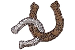 Brown and Silver Western Double Horseshoe Embroidered Iron on Patch