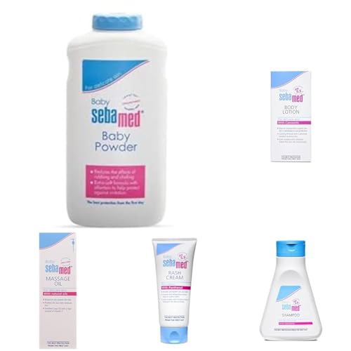 Image of Sebamed Baby Kit, with Baby Powder 200 g, baby lotion 100 ml, baby shampoo 150 ml, baby rash cream 100 ml, baby massage oil 150 ml