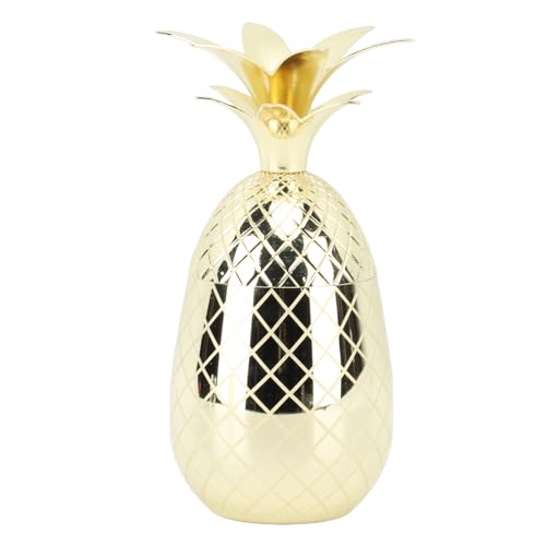 Kukyller Taza de piña con tapa, vaso de piña de 500 ml, tazas de cóctel, vasos de acero inoxidable, taza decorativa para fiesta (Oro)