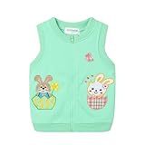 Mud Kingdom Little Boys Girls Vests Zipper Outerwear Cute Cartoon Embroidery Easter Spring Autumn Rabbit Green Size 6