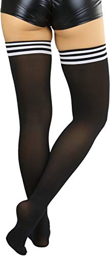 Image of ToBeInStyle Women's Modern Thin Tripple Striped Opaque Thigh High Stocking