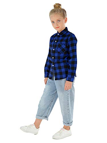 Image of Phorecys Girls' Plaid Flannel Shirt Long Sleeve Button Down Buffalo Checkered Shirt 2T-10 Years