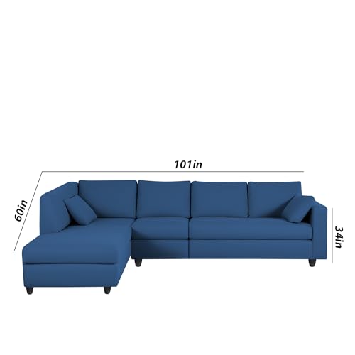 Image of Florian LHS 6 Seater L Shape Sofa Set for Living Room (Blue Fabric) Premium Fabric Sofa