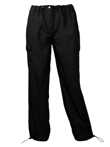 Awesome21 Women's Women's Cargo Nylon Wide Leg Parachute Pants