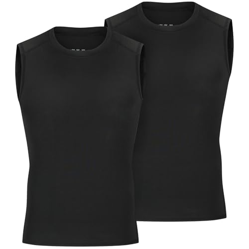 Anawakia Youth Boys Sleeveless Compression Shirt Quick Dry Basketball Football Undershirt Kids Athletic Tank Tops for Workout Baseball(Medium,2 Pack:Black Black)