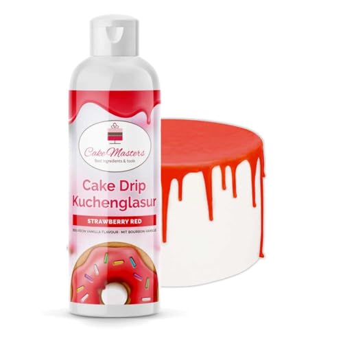 Cake-Masters Cake Drip Strawberry Red 250g | Rot | Einfach anzuwenden, lecker Vanille Geschmack | perfekt für Glasuren von Tropfkuchen, Cupcakes, Kekse | wiederverschließbare Qutschflasche